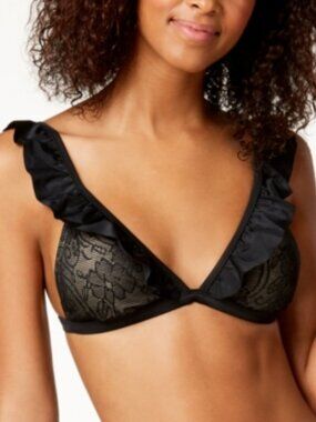 California Waves Womens Crochet Ruffled Bikini Swim Top Black Swimsuit Sz XL NWT
